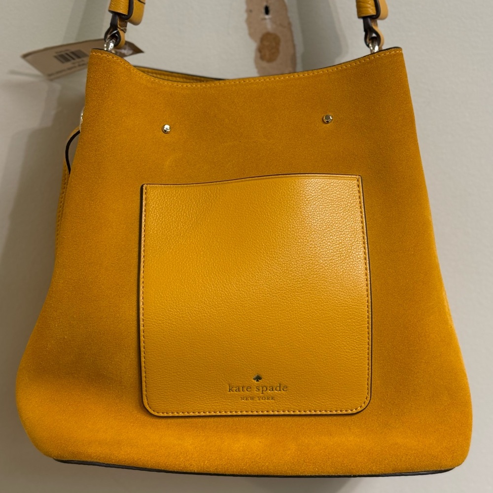 Kate Spade mustard yellow suede large Marti bucket bag
